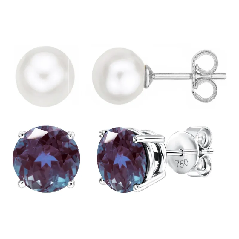Set of Two Sterling Silver with Freshwater Pearl and Color Changing Alexandrite Stud Earring sold by Zulily