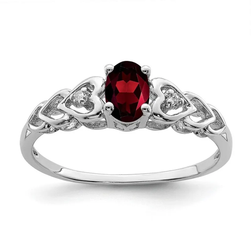 Curata 925 Sterling Silver Polished Garnet and Diamond Ring 2mm sold by Zulily