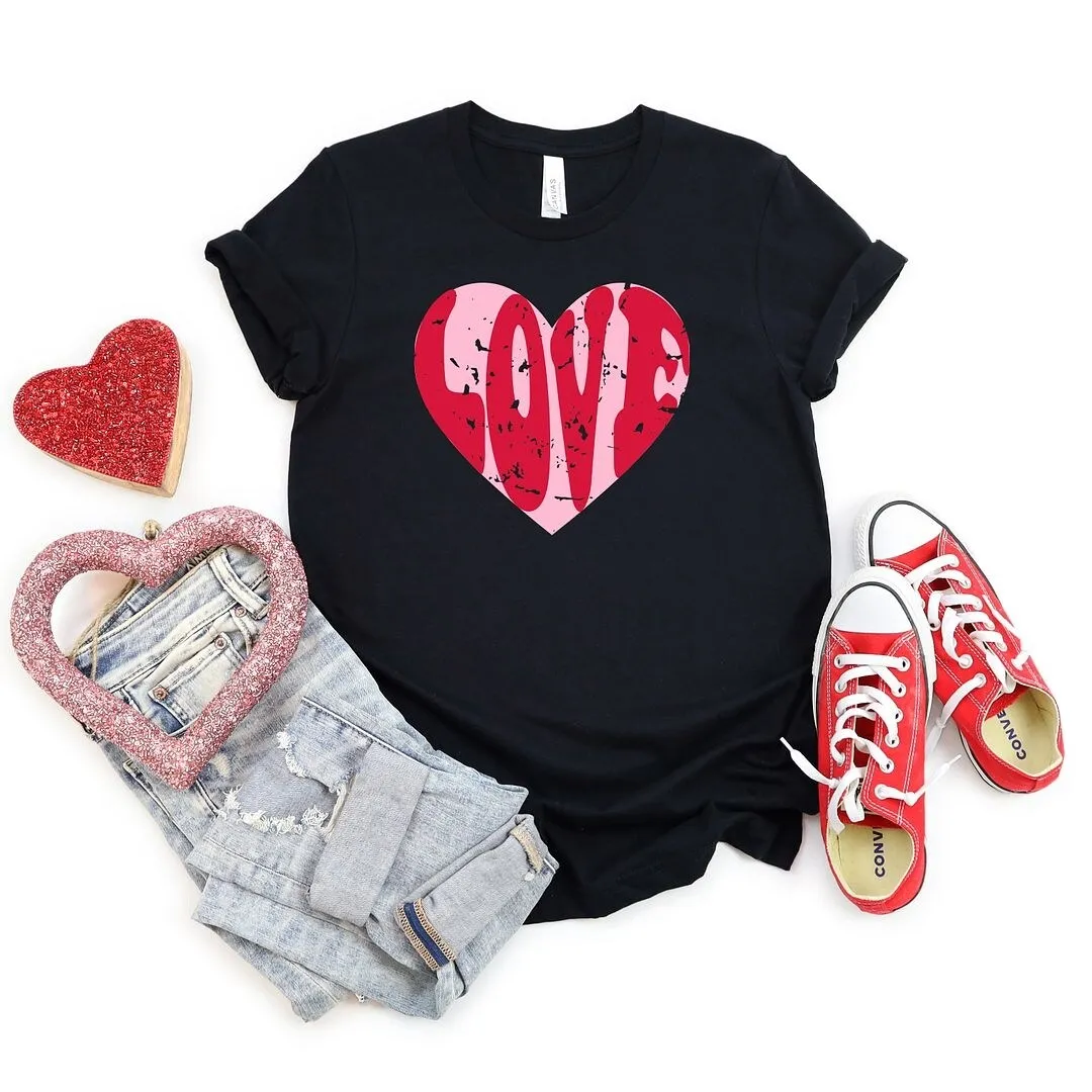 Pink Love Heart Distressed Short Sleeve Crewnneck Tee sold by Zulily