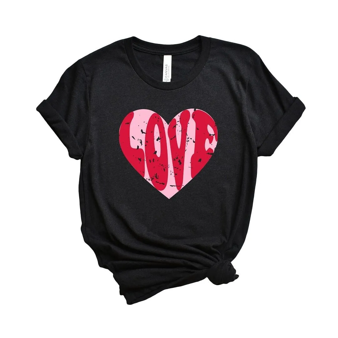 Pink Love Heart Distressed Short Sleeve Crewnneck Tee sold by Zulily product image thumbnail 2