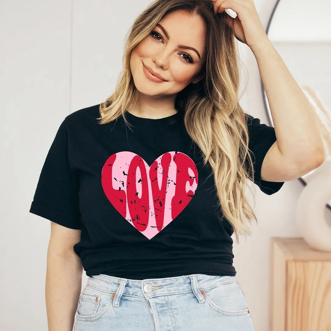 Pink Love Heart Distressed Short Sleeve Crewnneck Tee sold by Zulily product image thumbnail 3