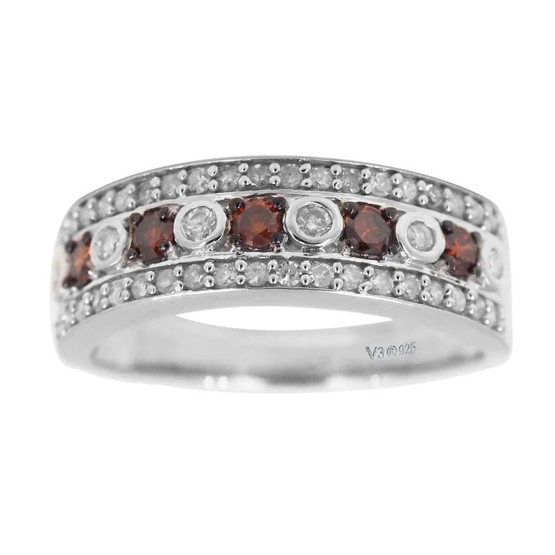 V3 Jewelry Sterling Silver 0.75CTTW Natural Red and White Diamond Band Ring sold by Zulily