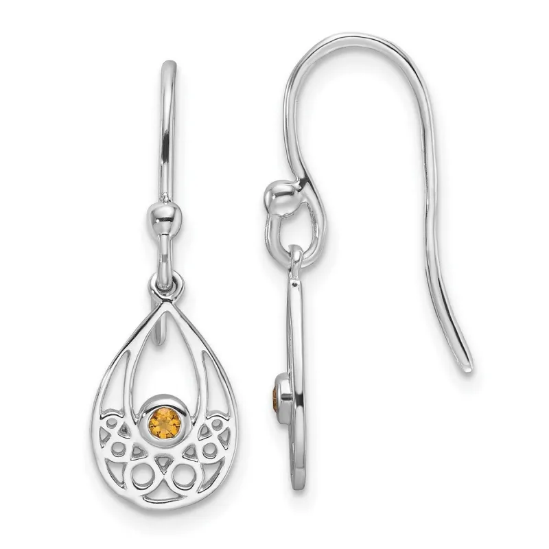 Curata 925 Sterling Silver Rhodium Plated Filigree Citrine Hook Earrings - 26x9mm sold by Zulily