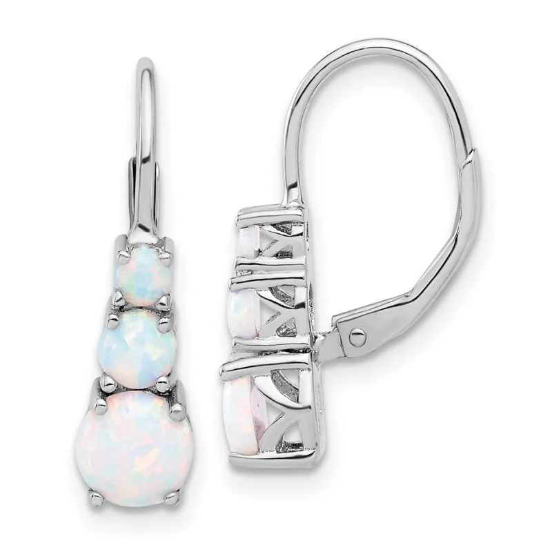 Curata 925 Sterling Silver Rhodium Plated 3-stone Simulated Opal Leverback Earrings - 22x6mm sold by Zulily
