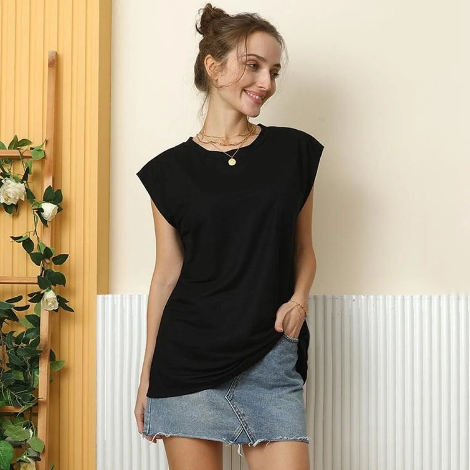 Black Round Neck Cap Sleeve T-Shirt sold by Zulily