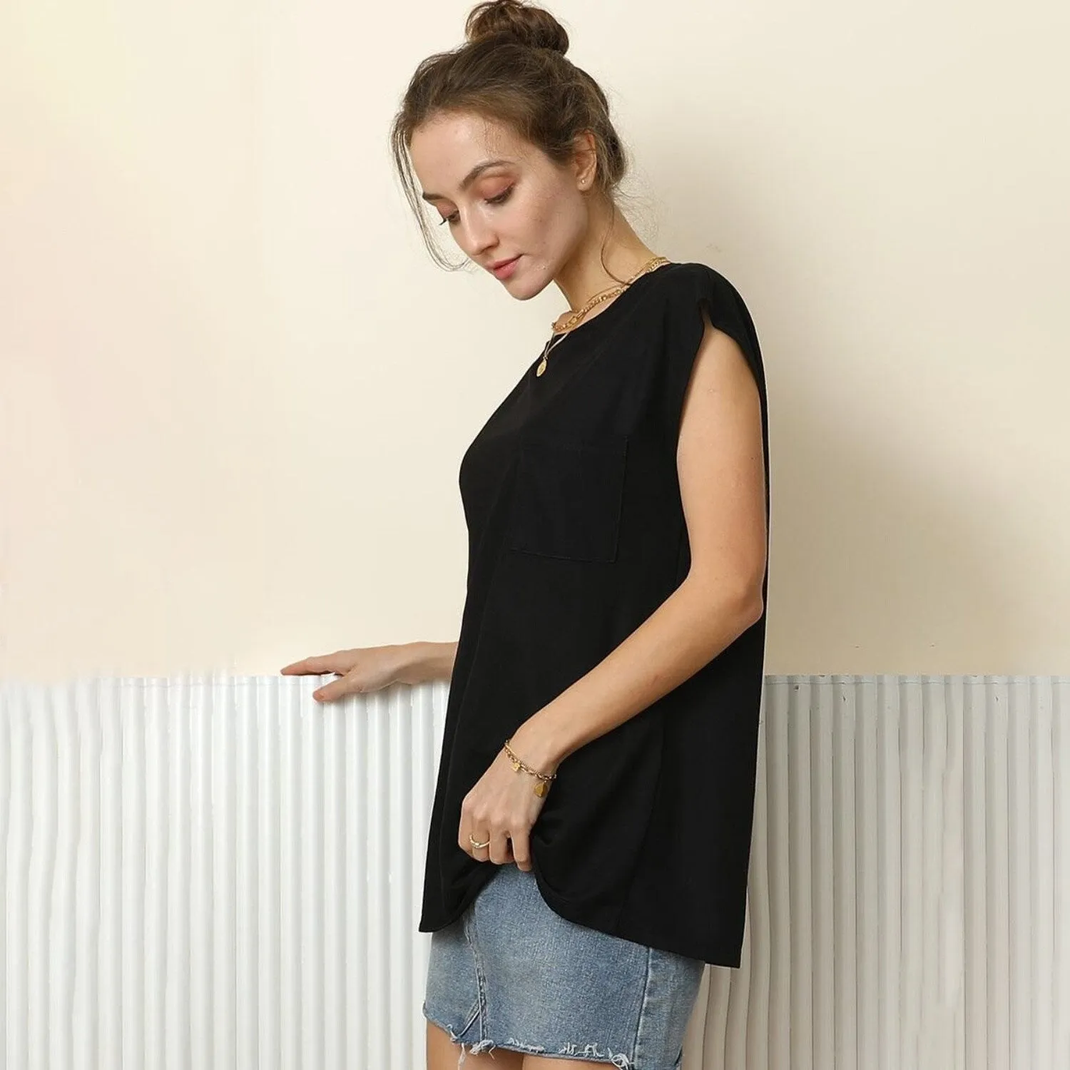 Black Round Neck Cap Sleeve T-Shirt sold by Zulily product image thumbnail 2