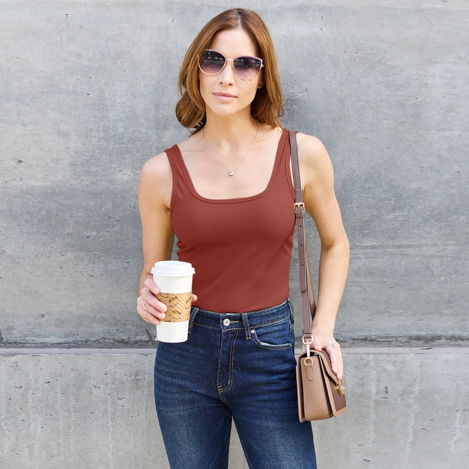 Deep Red Square Neck Wide Strap Tank sold by Zulily product image thumbnail 2