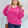 Hot Pink V-Neck Lantern Sleeve Top sold by Zulily