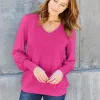 Hot Pink V-Neck Lantern Sleeve Top sold by Zulily