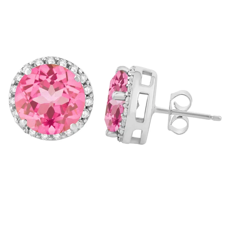 Sterling Silver Pink Topaz and White Topaz Halo Stud Earrings sold by Zulily
