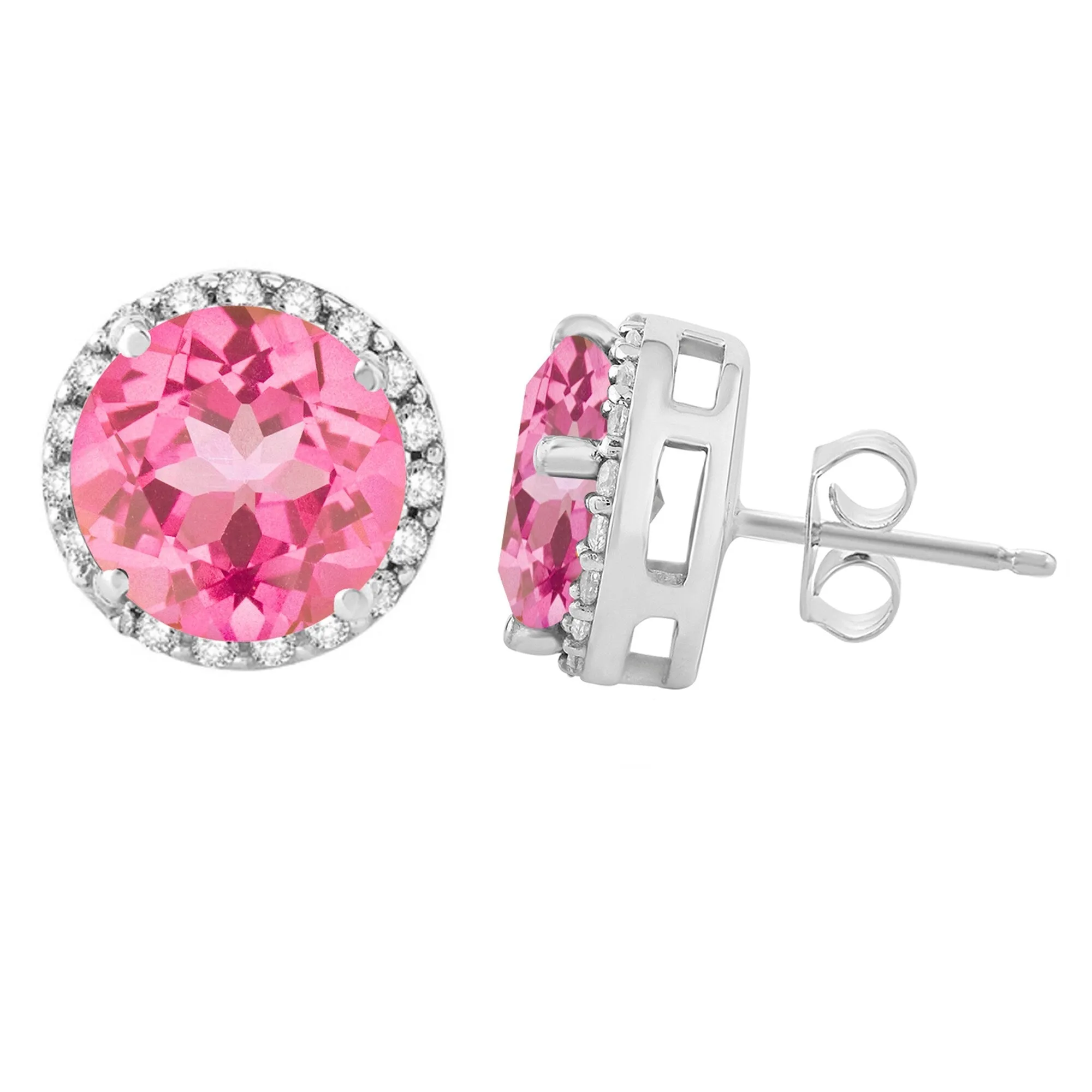 Sterling Silver Pink Topaz and White Topaz Halo Stud Earrings sold by Zulily