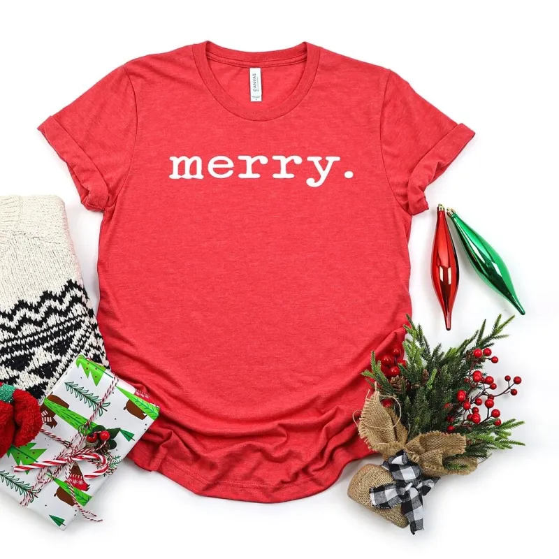 Merry Typewriter Short Sleeve Crewnneck Tee sold by Zulily