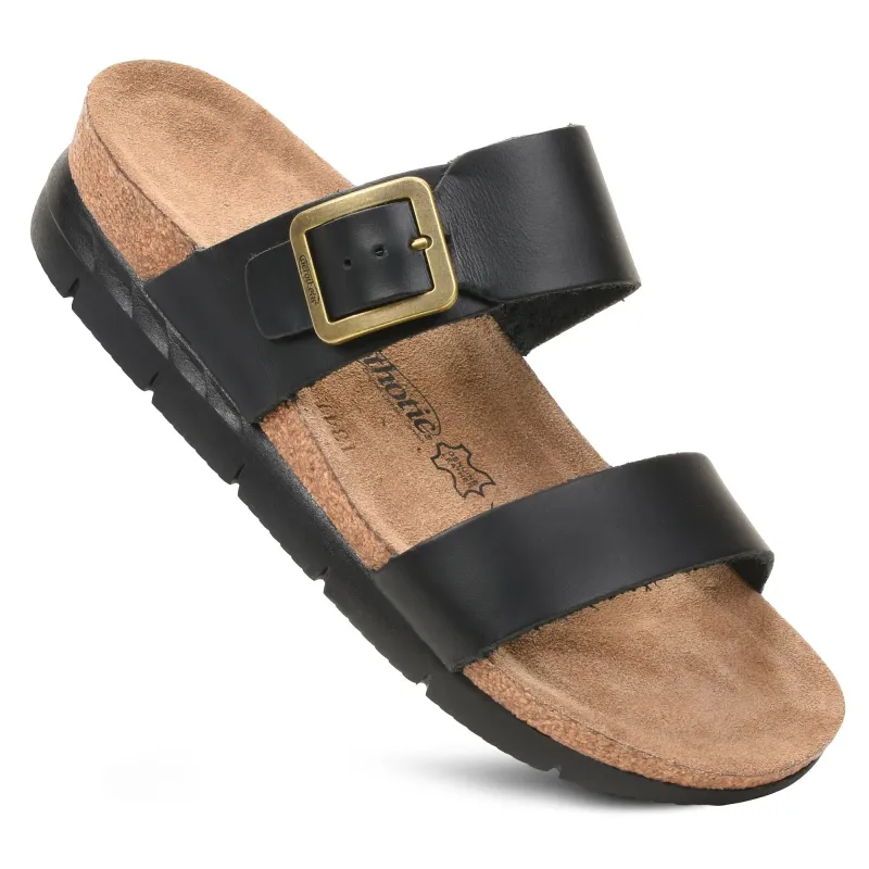 Aerothotic - Florence Genuine Leather Wedge Platform Slide Sandals Slip On made by Zulily
