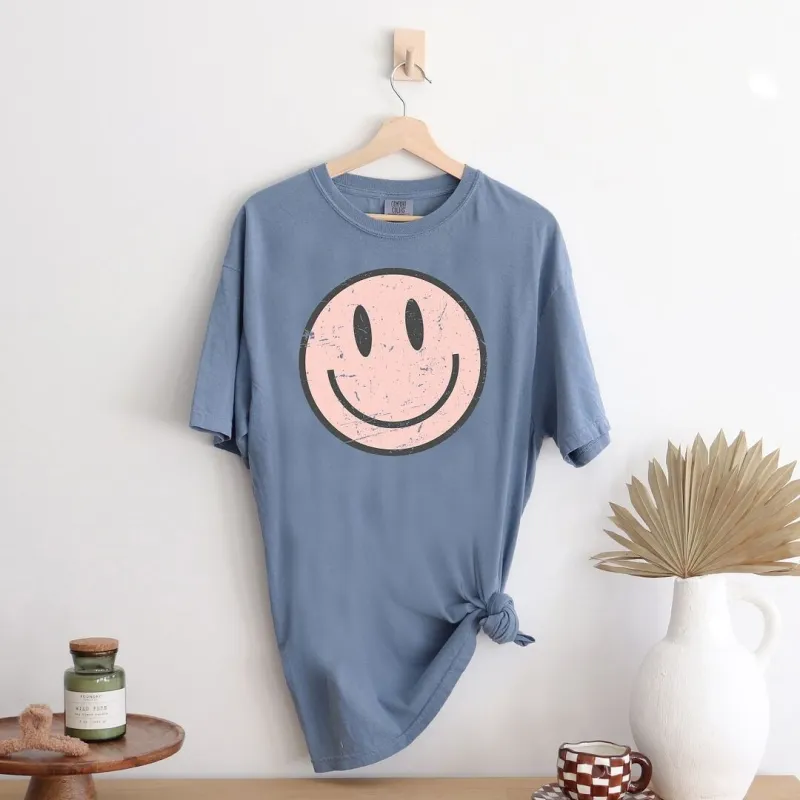 Pink Smiley Face Grunge Garment Dyed Tee sold by Zulily