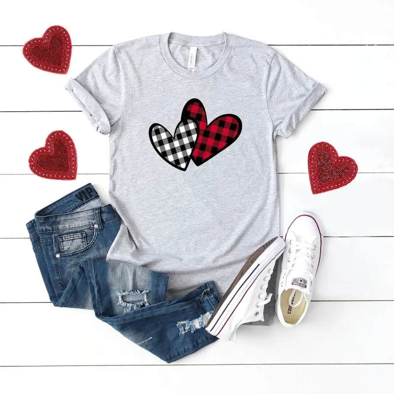 Buffalo Plaid Hearts Short Sleeve Crewnneck Tee sold by Zulily