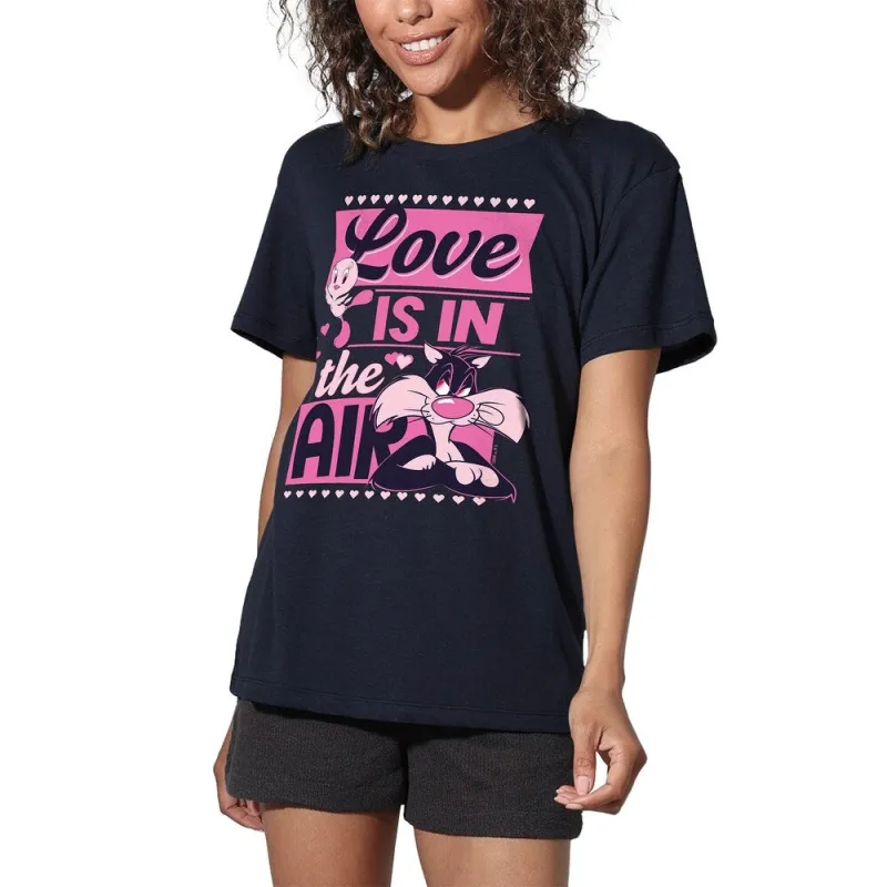 Looney Tunes Valentine'S Day Tweety Sylvester Love In The Air Women's Loose T Shirt, Navy sold by Zulily