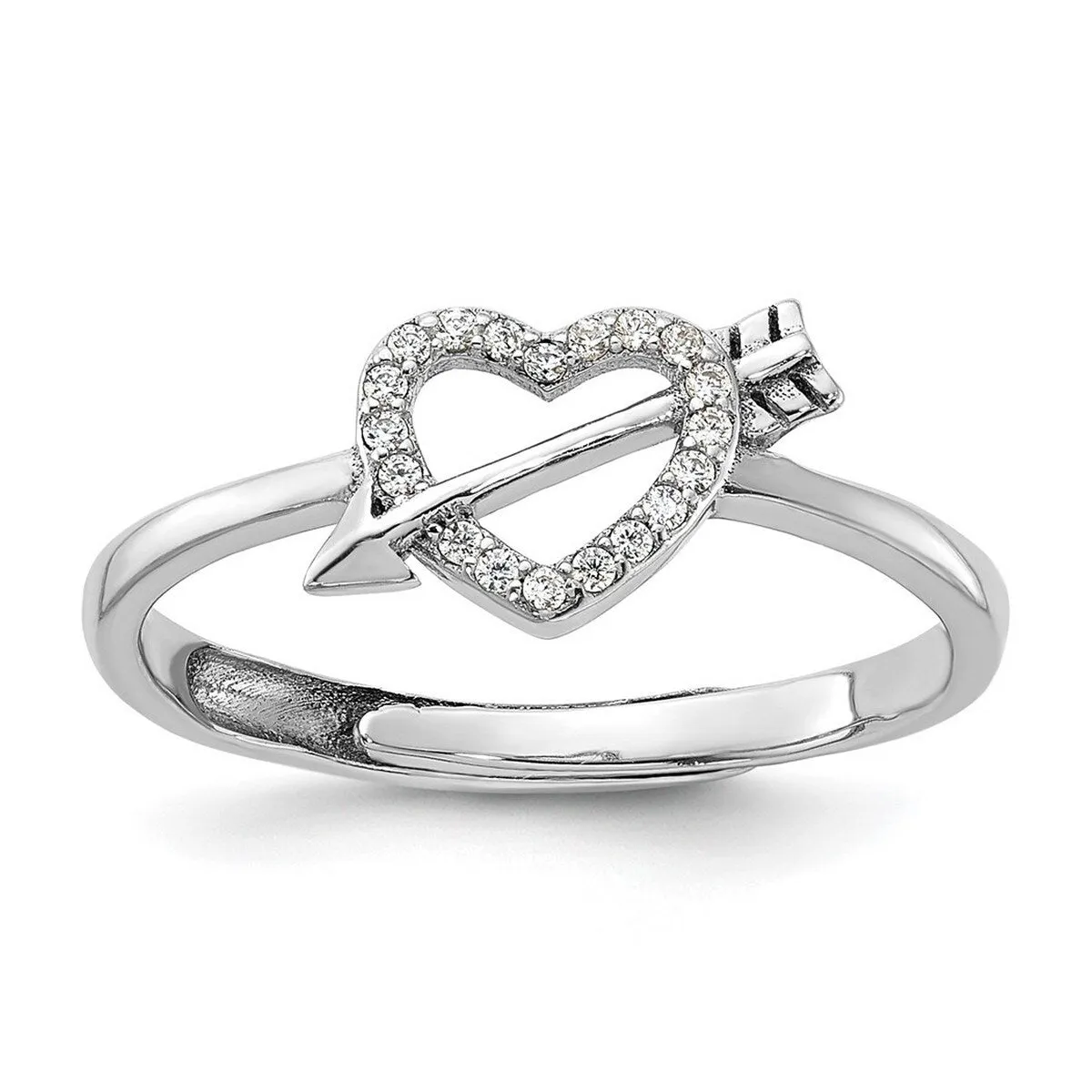 Curata 925 Sterling Silver Rhodium Plated Cubic Zirconia Heart With Arrow Adjustable Ring sold by Zulily