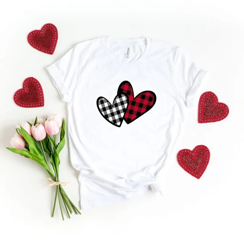 Buffalo Plaid Hearts Short Sleeve Crewnneck Tee sold by Zulily