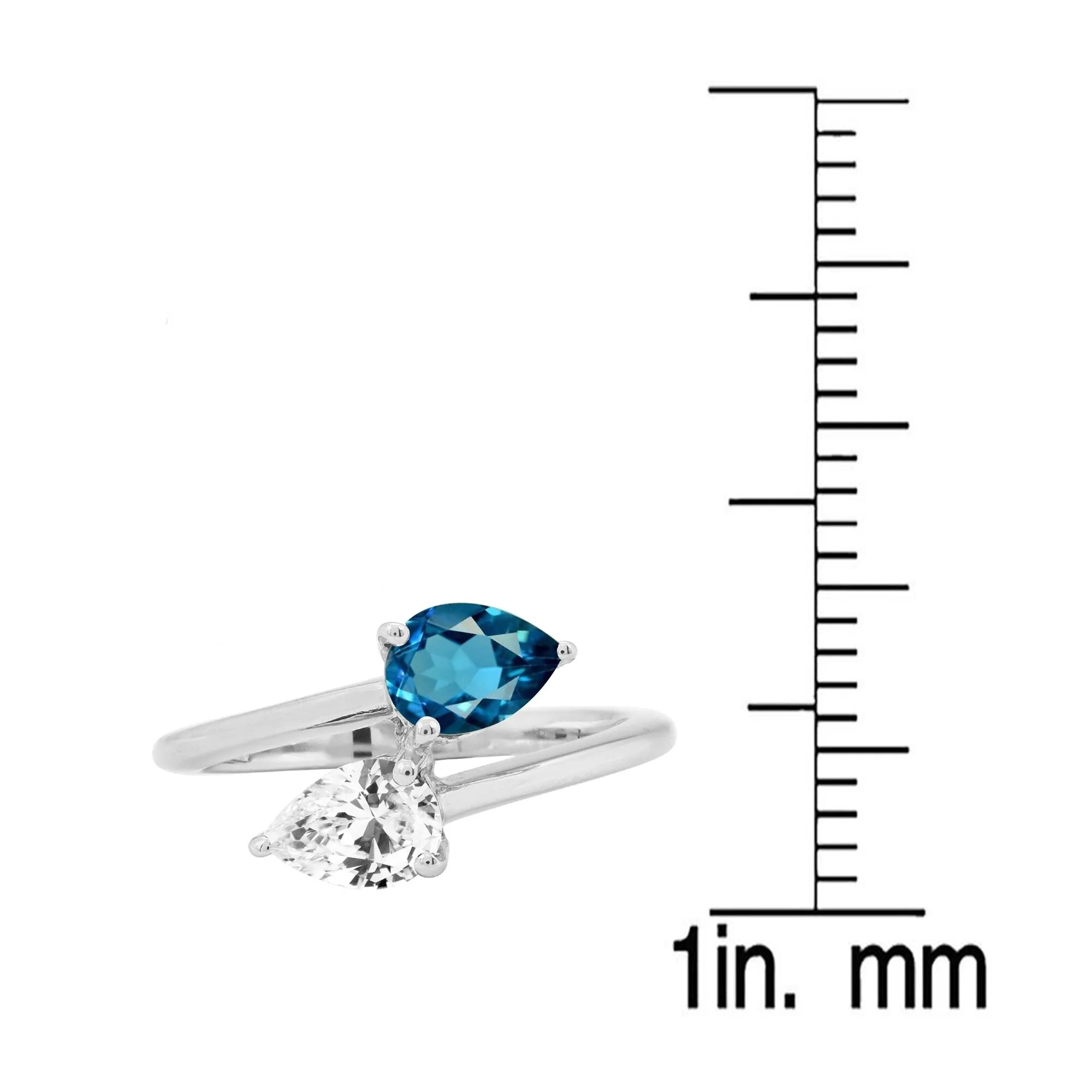 V3 Jewelry 925 Sterling Silver Pear Shape Natural London Blue Topaz and White Topaz Bypass Ring for Women sold by Zulily product image thumbnail 3