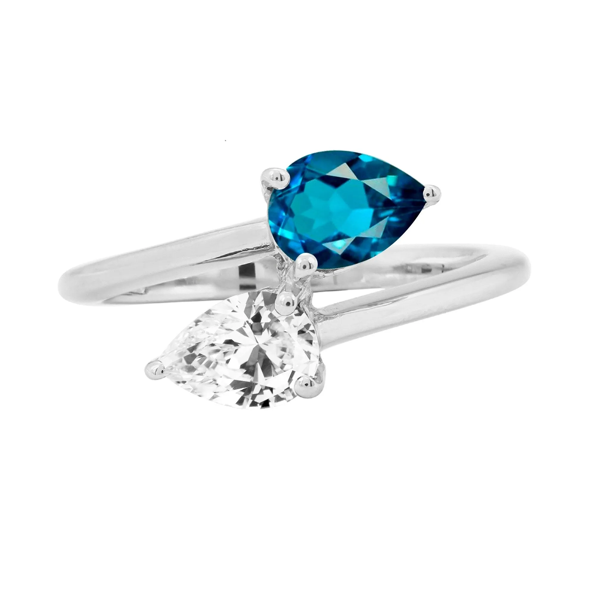 V3 Jewelry 925 Sterling Silver Pear Shape Natural London Blue Topaz and White Topaz Bypass Ring for Women sold by Zulily product image thumbnail 2