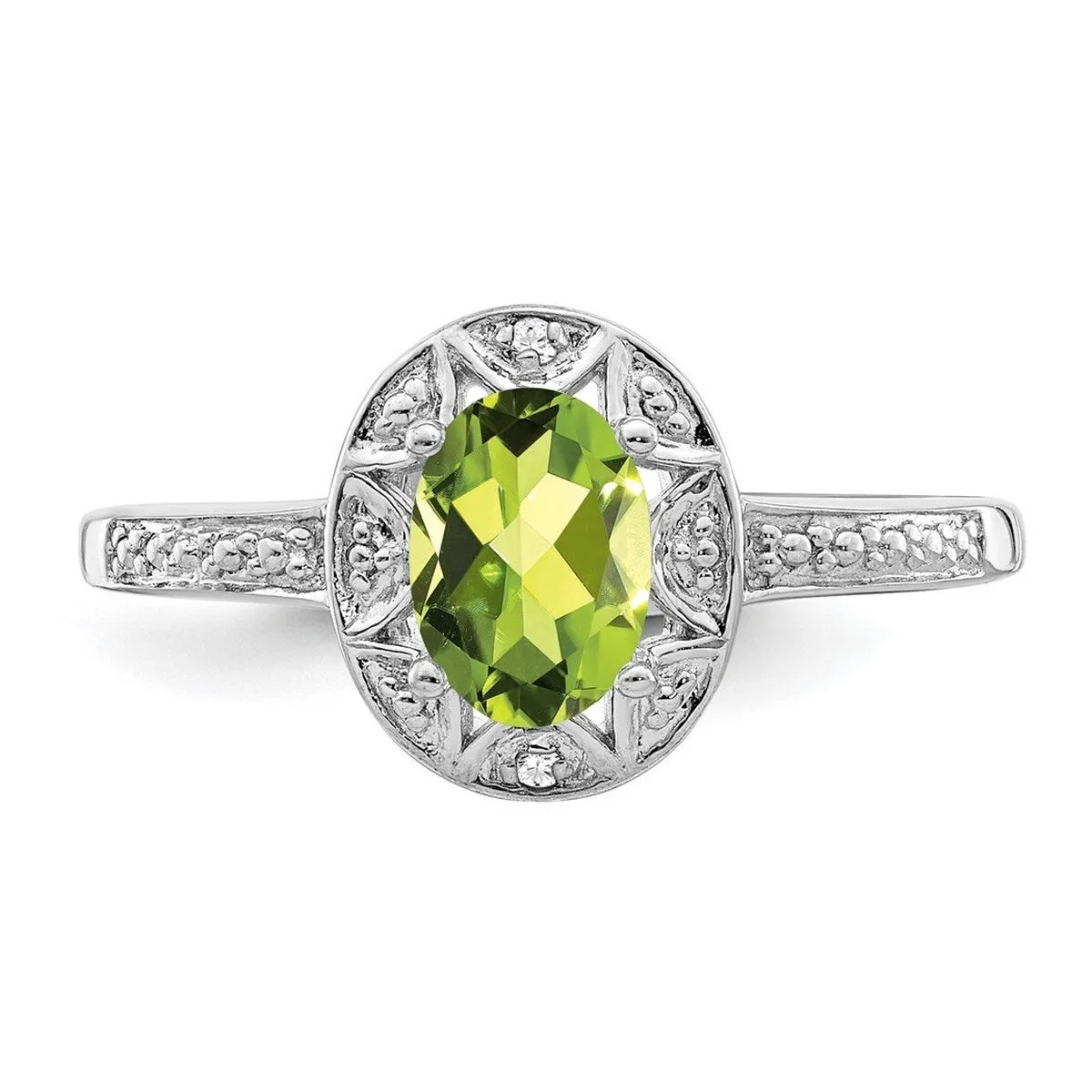 Curata 925 Sterling Silver Oval Polished Diamond and Peridot Ring 2mm sold by Zulily product image thumbnail 3