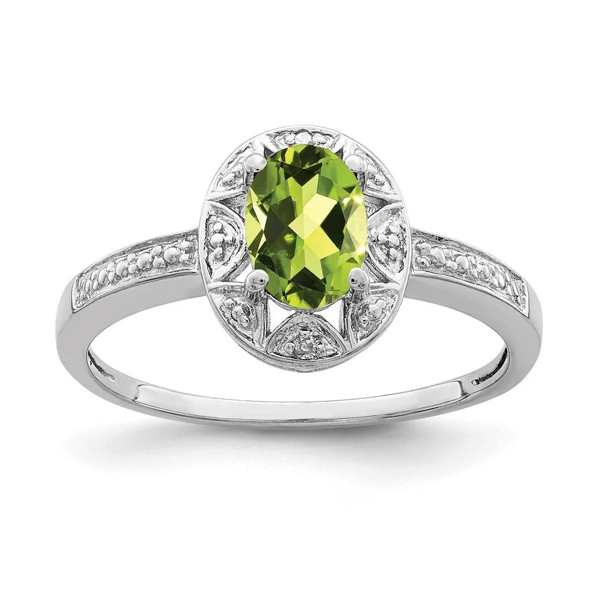 Curata 925 Sterling Silver Oval Polished Diamond and Peridot Ring 2mm sold by Zulily