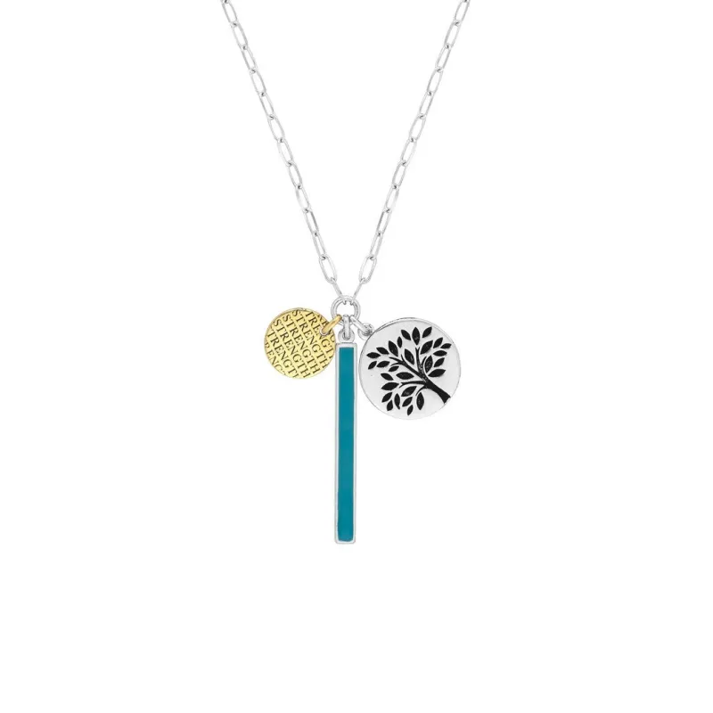 Curata 925 Sterling Silver Yellow and Simulated Turquoise Enml Bar Strength Tree Of Life Necklace 20" made by Zulily