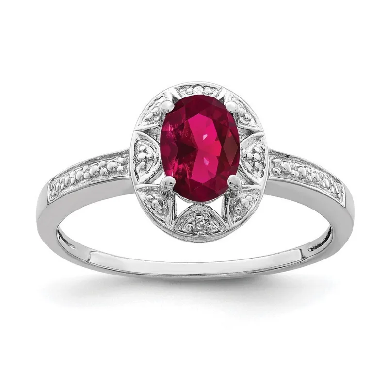 Curata 925 Sterling Silver Oval Polished Diamond and Created Ruby Ring 2mm sold by Zulily