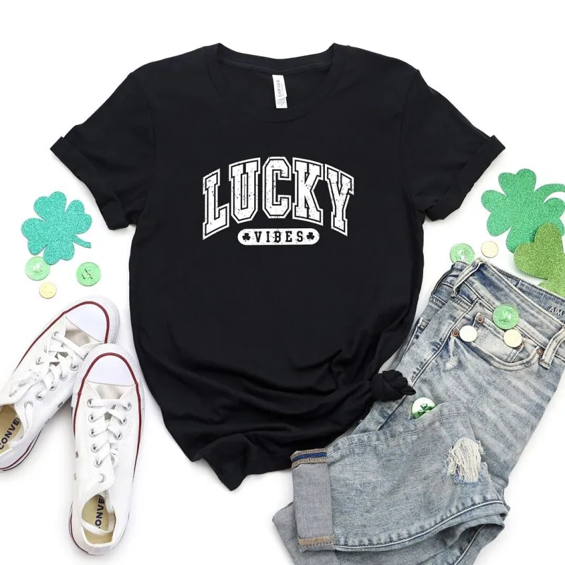Lucky Vibes Distressed Short Sleeve Crewnneck Tee sold by Zulily