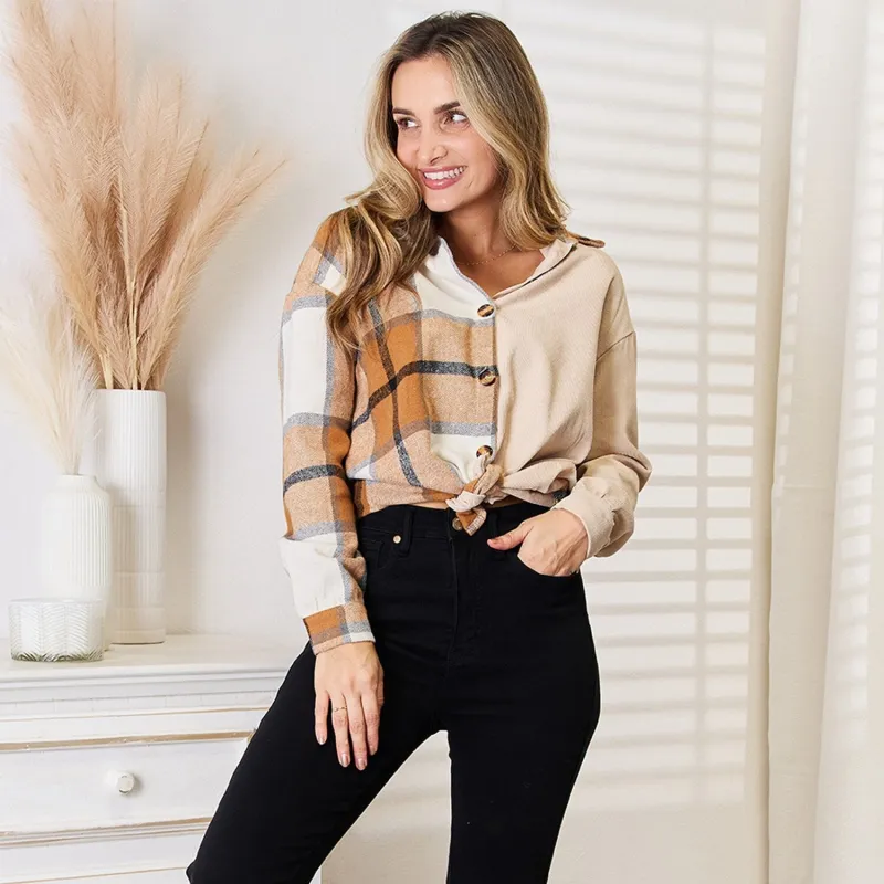Tan Plaid Print Dropped Shoulder Shirt made by Zulily