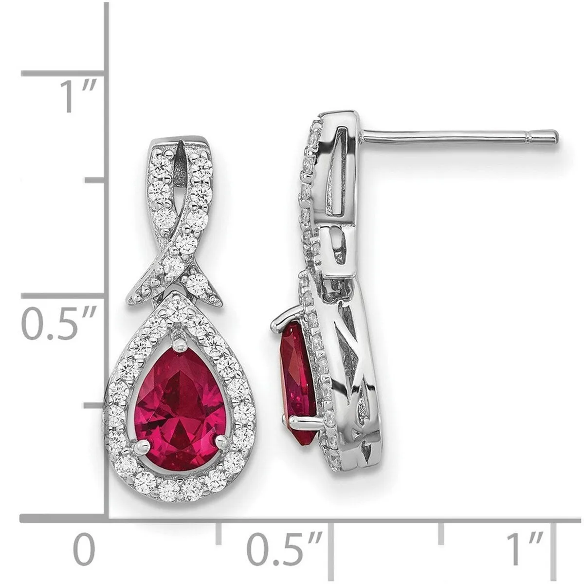 Curata Sterling Silver Rhodium Plated Created Ruby Brilliant cut White CZ Teardrop Earrings sold by Zulily product image thumbnail 4