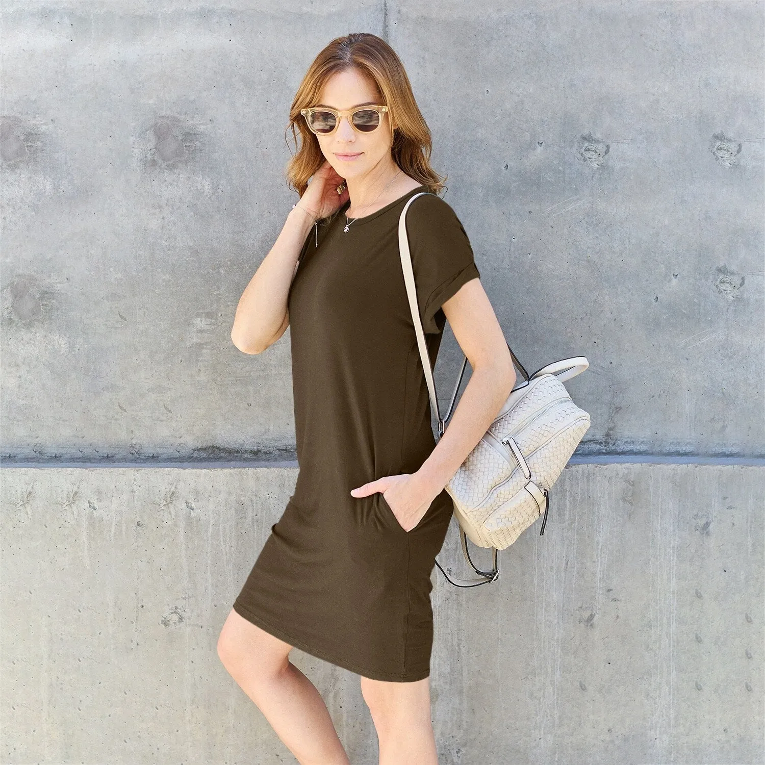 Mocha Round Neck Short Sleeve Dress sold by Zulily product image thumbnail 4