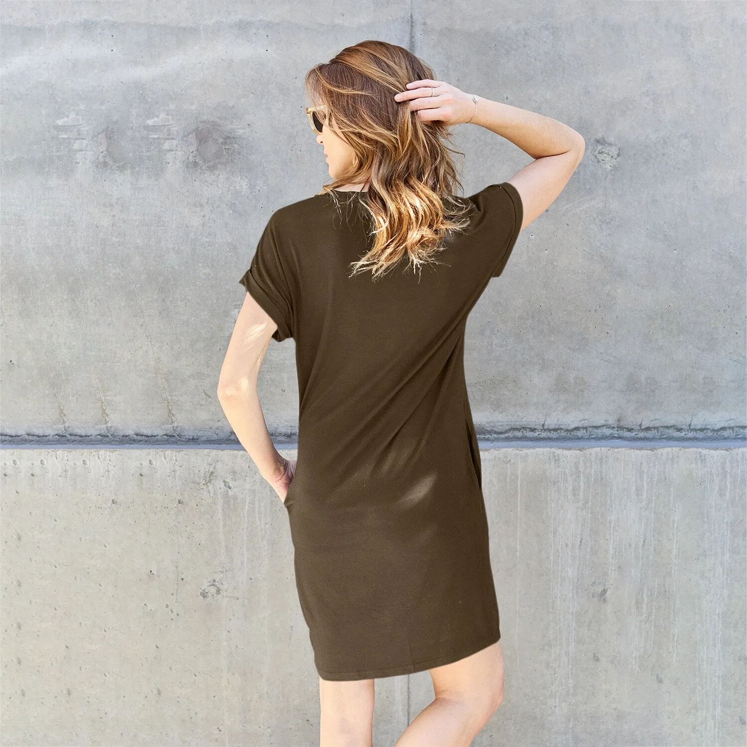 Mocha Round Neck Short Sleeve Dress sold by Zulily product image thumbnail 2