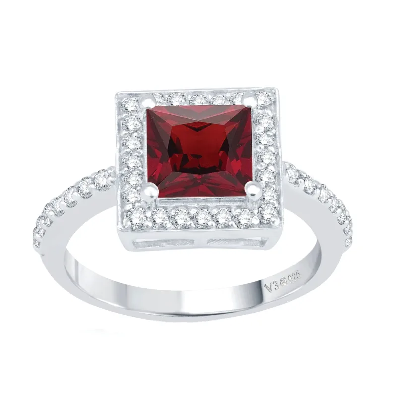 V3 Jewelry 925 Sterling Silver with Natural Garnet and White Zircon Halo Ring for Women sold by Zulily