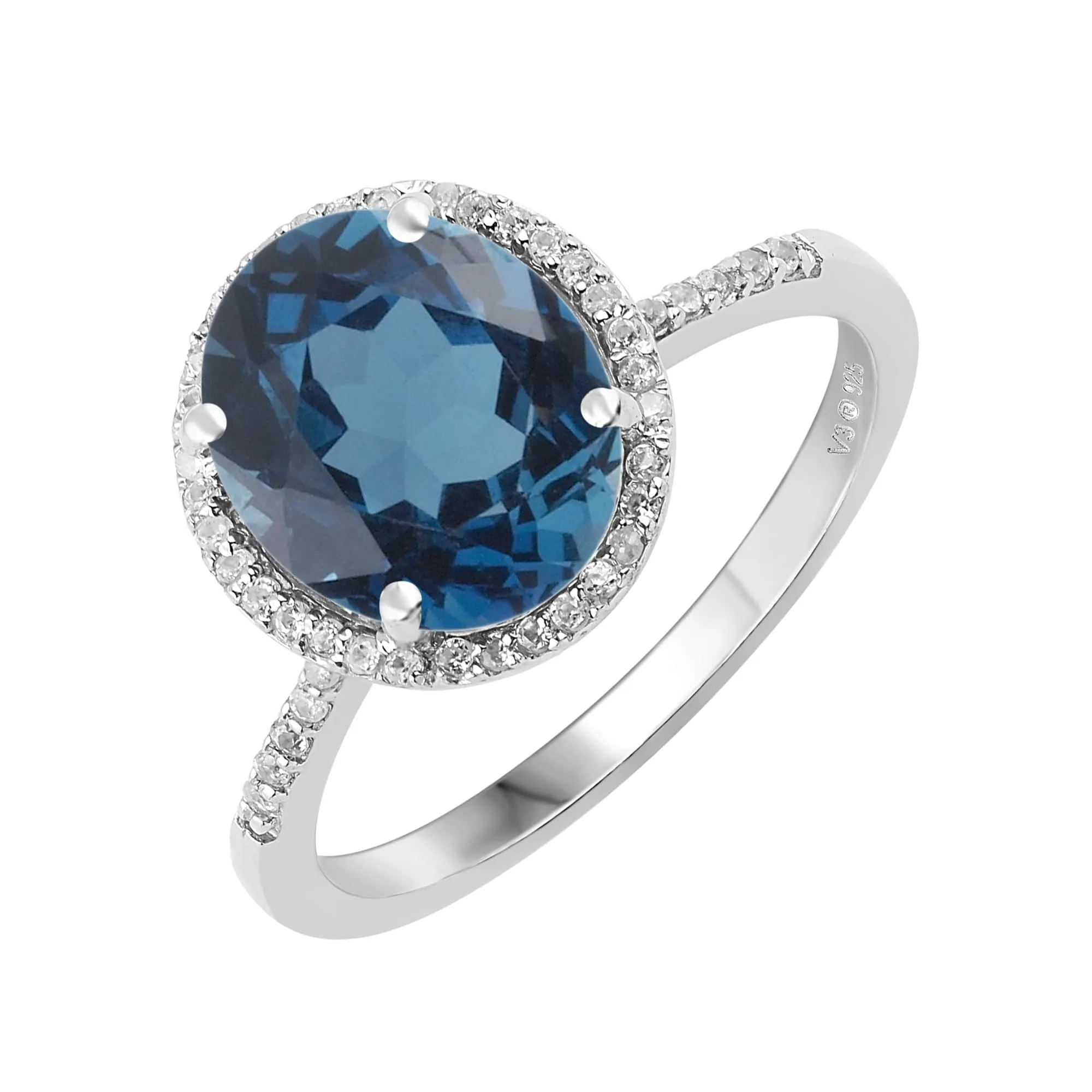 Sterling Silver with Natural London Blue Topaz and White Topaz Halo Ring sold by Zulily product image thumbnail 2
