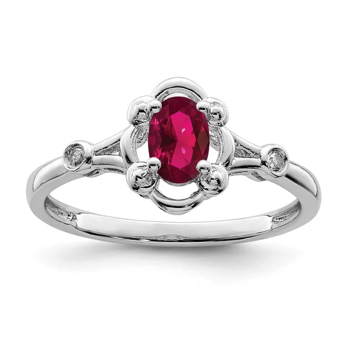 Curata 925 Sterling Silver Polished Created Ruby and Diamond Ring 2mm sold by Zulily