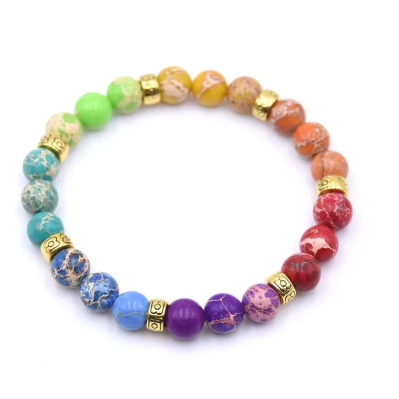 Howlite Goldtone Stretch Multi Colored Bracelet - White sold by Zulily