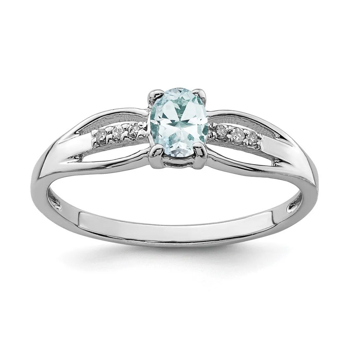Curata 925 Sterling Silver Rhod Plated Diamond Aquamarine Ring sold by Zulily