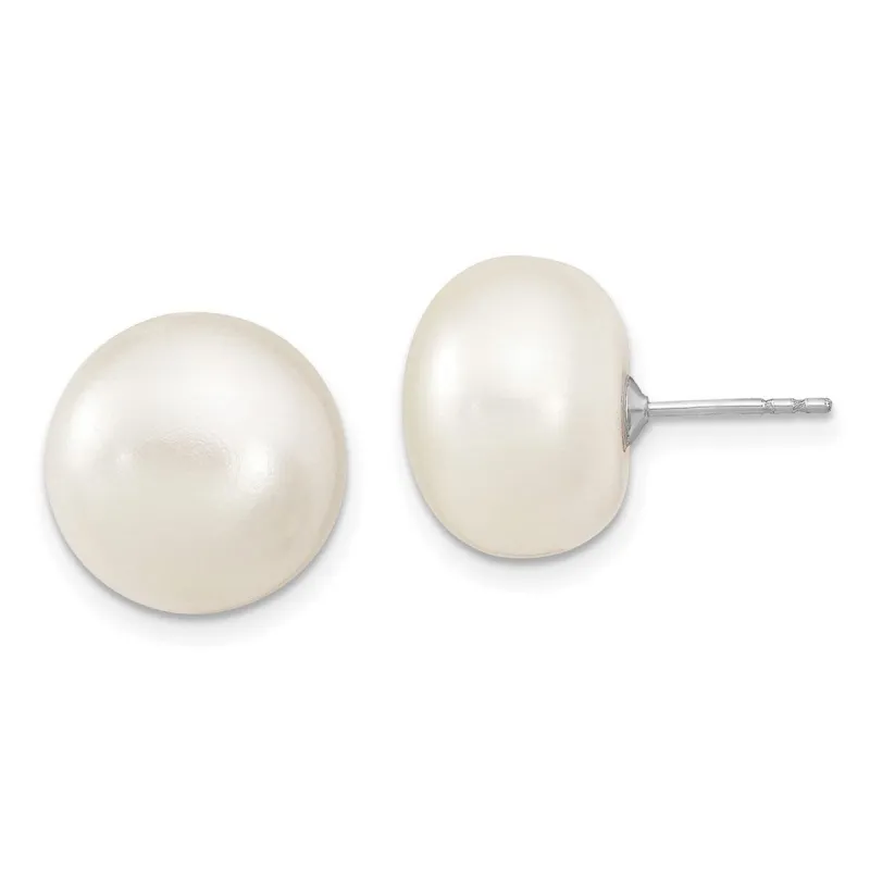 Curata 925 Sterling Silver Rh 13 14mm White Button Freshwater Cultured Pearl Post Earrings - 19mm long sold by Zulily