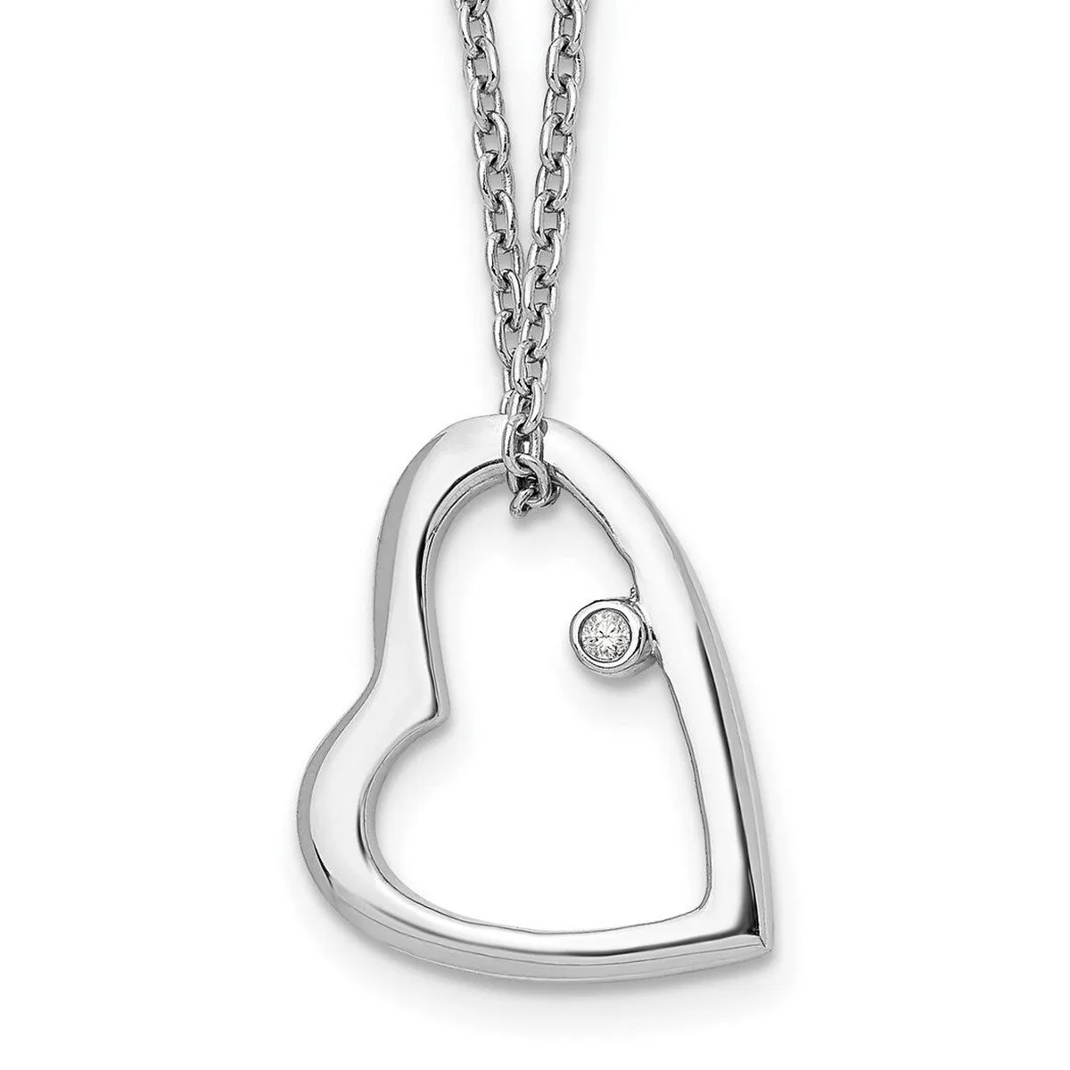 Curata 925 Sterling Silver Lobster Claw Closure .01ct Diamond Heart Necklace 18" 21mm sold by Zulily