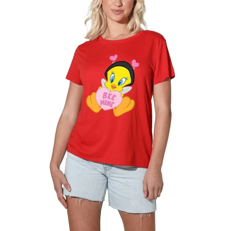 Looney Tunes Valentine's Day Tweety Bee Mine Women's Loose T Shirt, Red sold by Zulily
