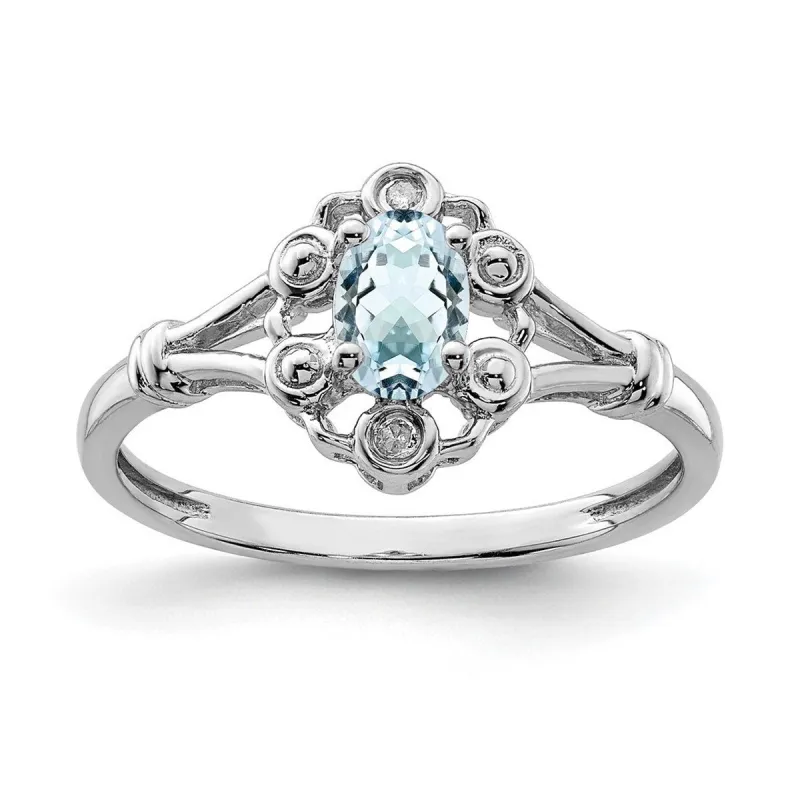 Curata 925 Sterling Silver Polished Aquamarine and Diamond Ring 2mm sold by Zulily