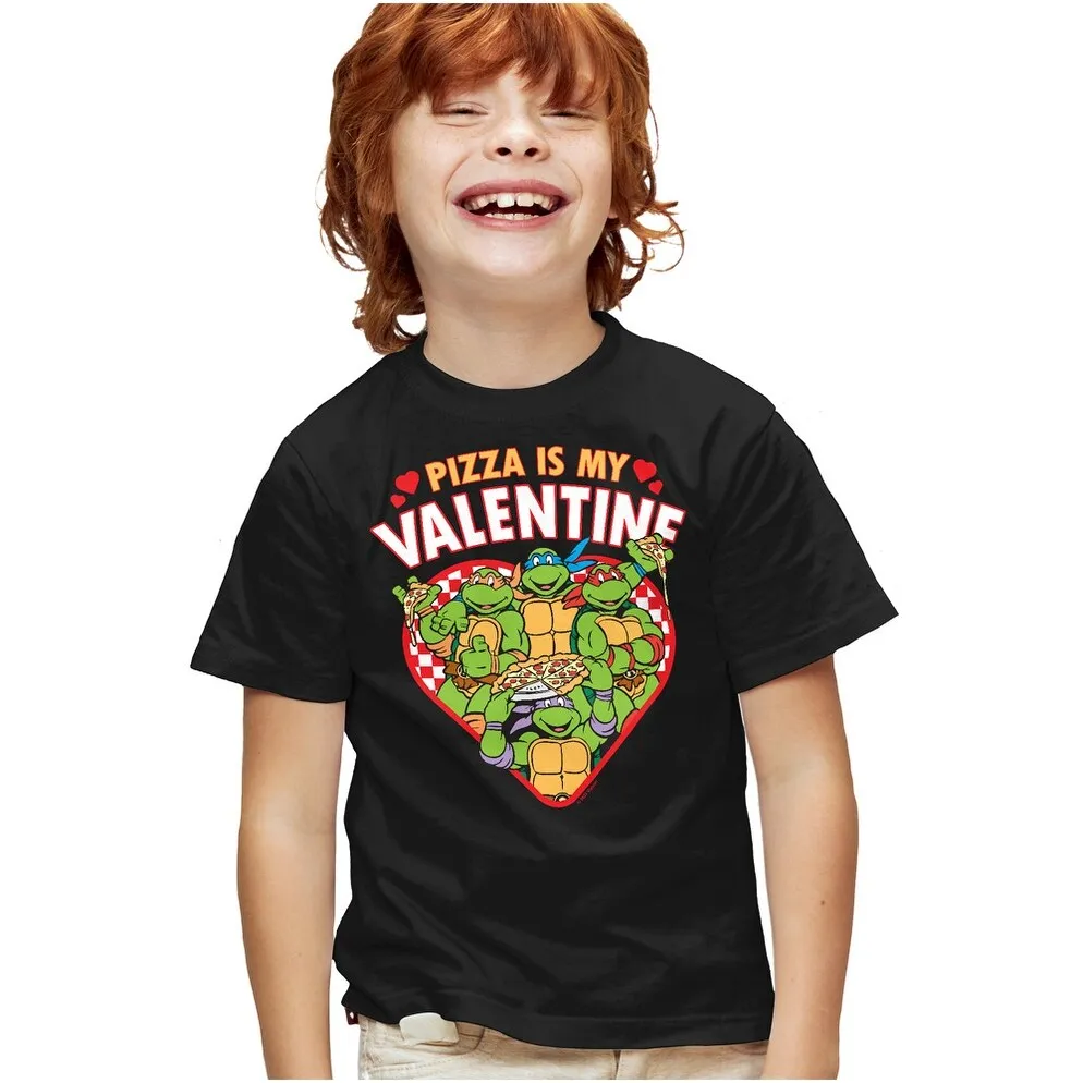 Teenage Mutant Ninja Turtles Pizza Is My Valentine Youth T Shirt, Black sold by Zulily