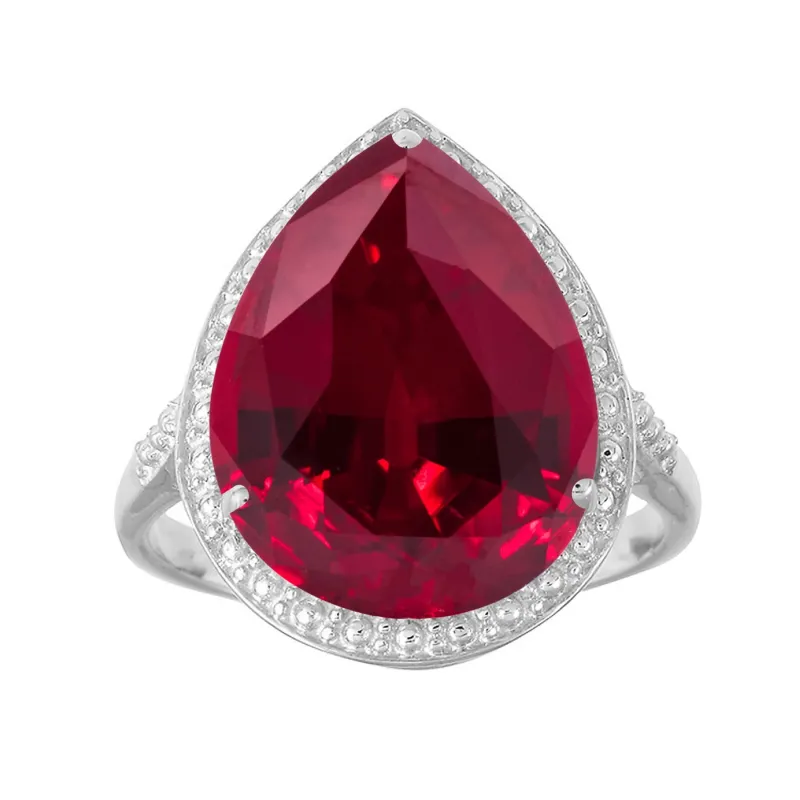 V3 Jewelry 925 Sterling Silver with Ruby Tear Drop Solitaire Ring for Women sold by Zulily