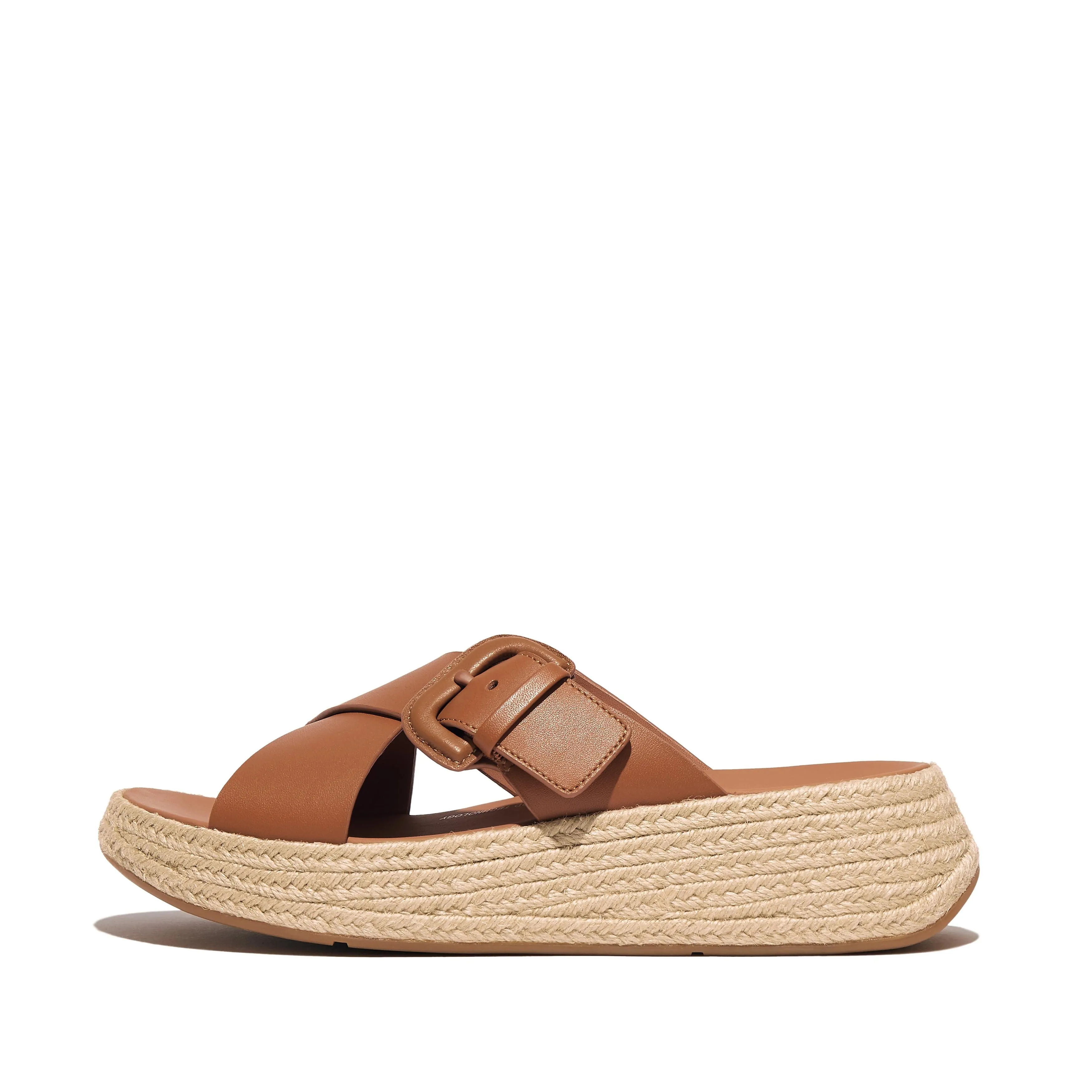 F-MODE Espadrille Buckle Leather Flatform Slides sold by Zulily