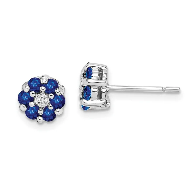Curata 925 Sterling Silver Solid Rhodium Shappire and Genuine Diamond Post Earrings - 7x6mm sold by Zulily
