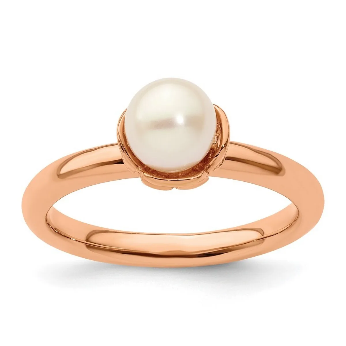 Curata 925 Sterling Silver Polished Stackable White Freshwater Cultured Pearl Pink Plated Ring sold by Zulily