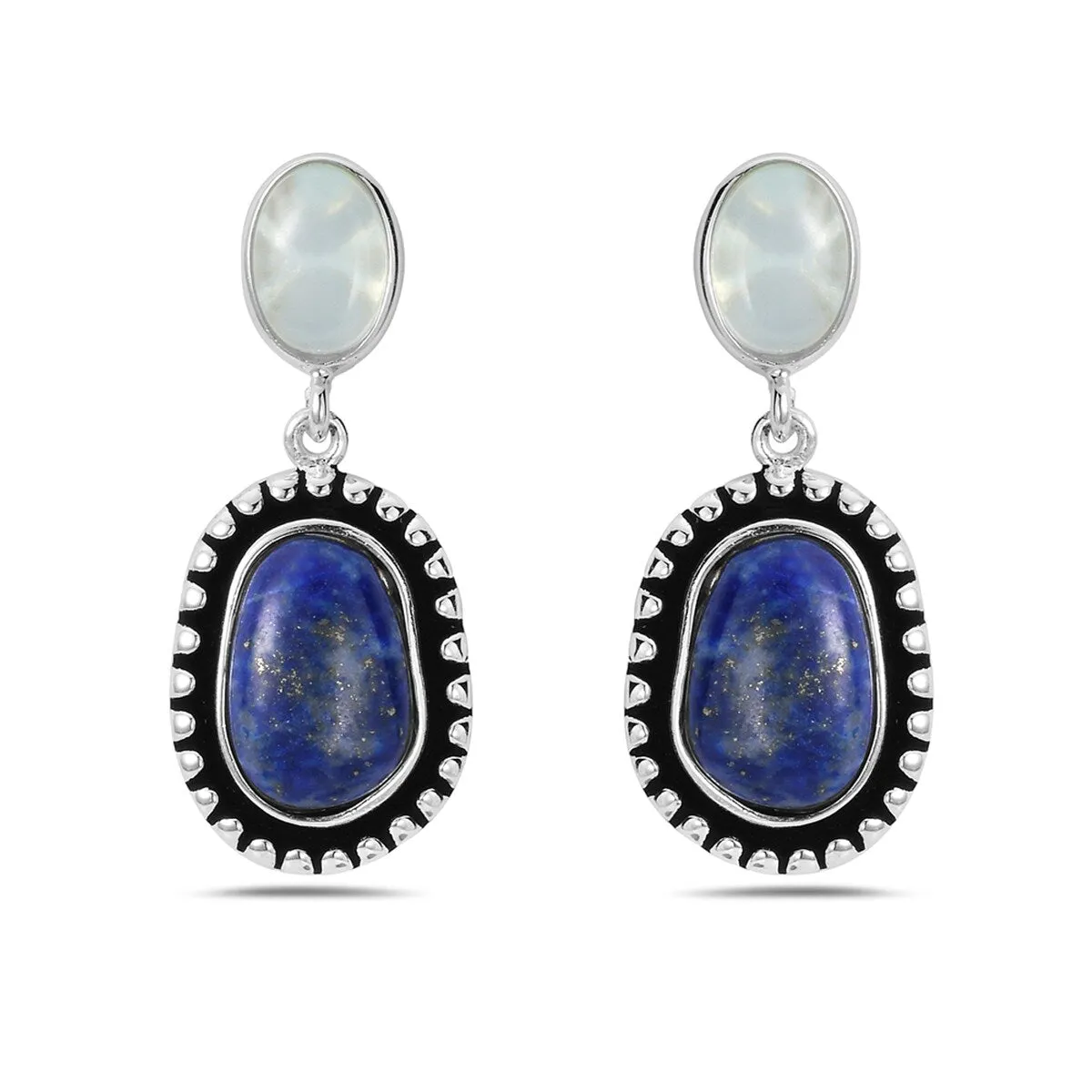 Sterling Silver Earring Oval Blue Agate Lapis Lazuli Oval Oxlidized Drop sold by Zulily