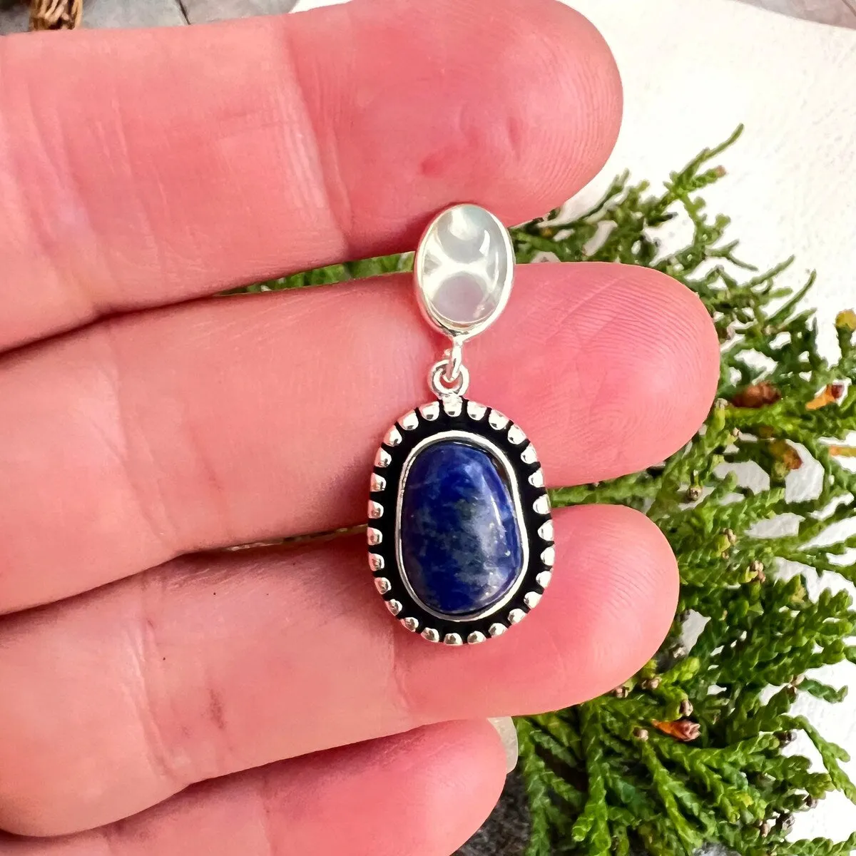 Sterling Silver Earring Oval Blue Agate Lapis Lazuli Oval Oxlidized Drop sold by Zulily product image thumbnail 3