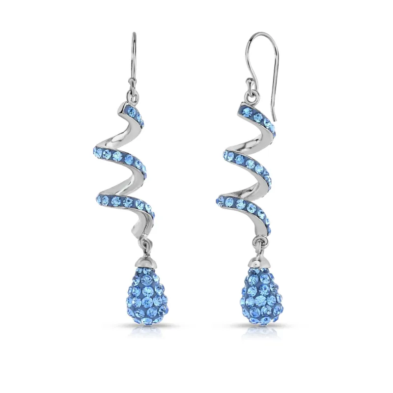 White Gold Plated Light Blue Crystal Spiral Shape Drop Dangle Hook Earrings - Light Blue sold by Zulily